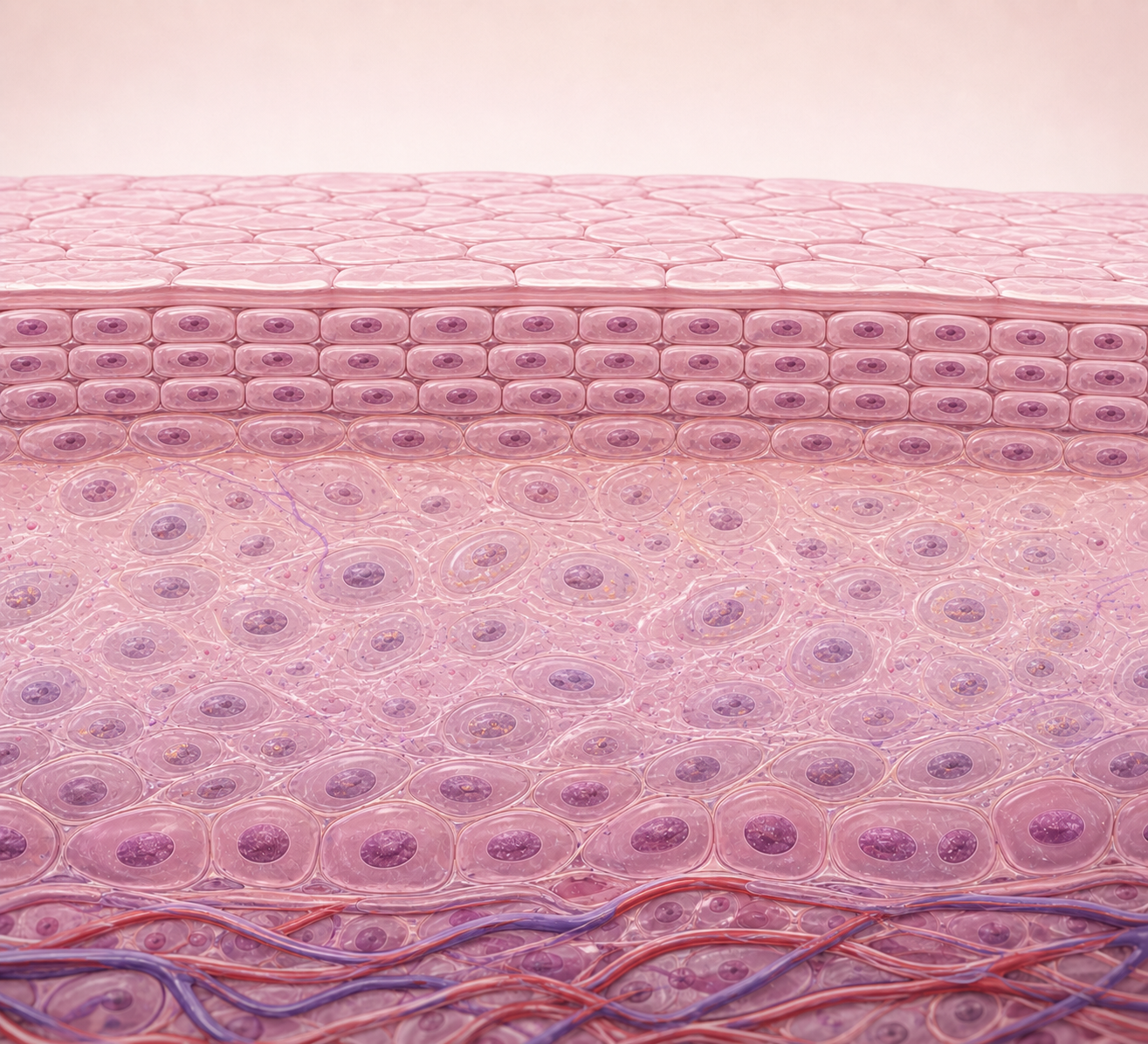 Conceptual illustration of a more resilient tissue environment with reduced inflammation and improved cellular activity