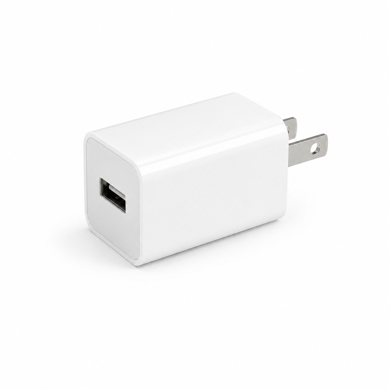 White USB power adapter with two flat plug pins
