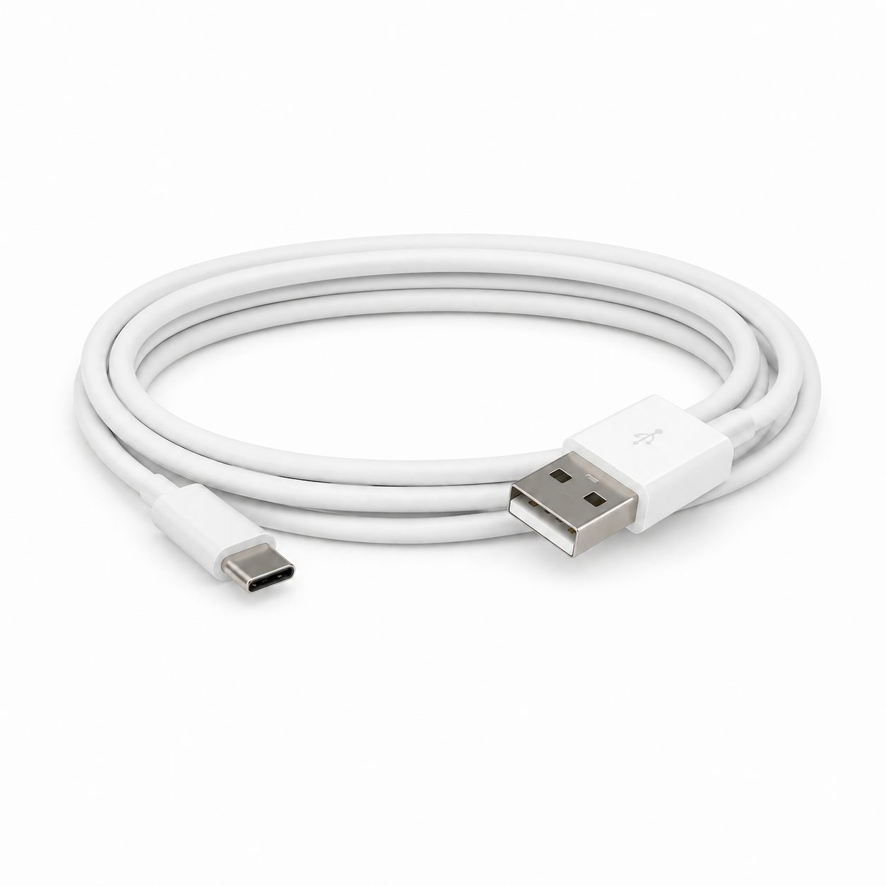 White charging cable with USB-A and USB-C connectors